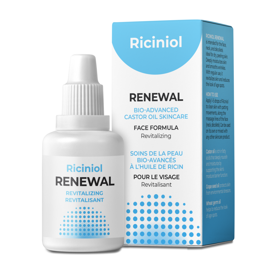 Riciniol Renewal - castor oil facial blend for rosacea, pigmentation, and scarring. Hexane free, cold pressed.